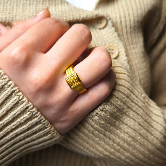 22 Ayar Altın Kaplama Kare Hasır Yüzük