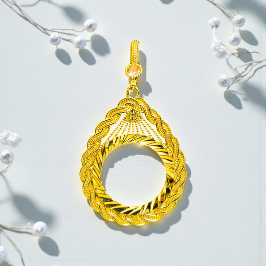 22 Ayar Altın Kaplama Örgü Çerçeveli Yarım Altın Uyumlu Damla Form Kolye Ucu