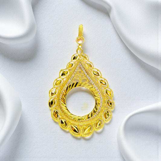 22 Ayar Altın Kaplama Zirkon Taşlı Pullu Damla Form Yarım Altın Uyumlu Kolye Ucu