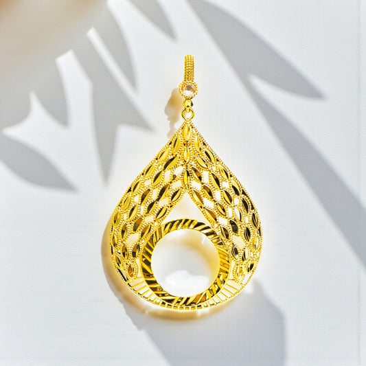 22 Ayar Altın Kaplama Pullu Damla Form Yarım Altın Uyumlu Kolye Ucu